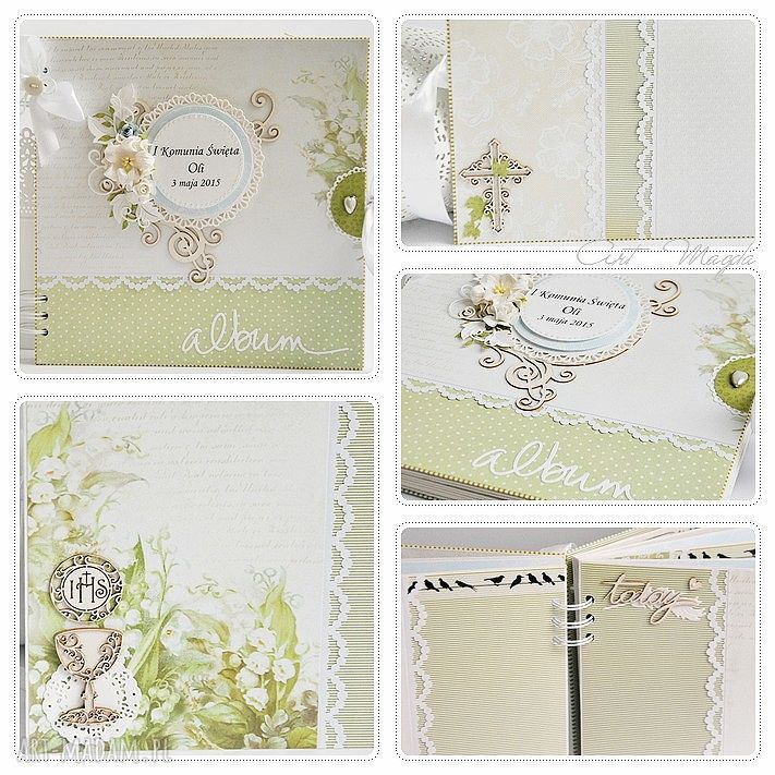 album na komunię z konwaliami handmade scrapbooking albumy prezent