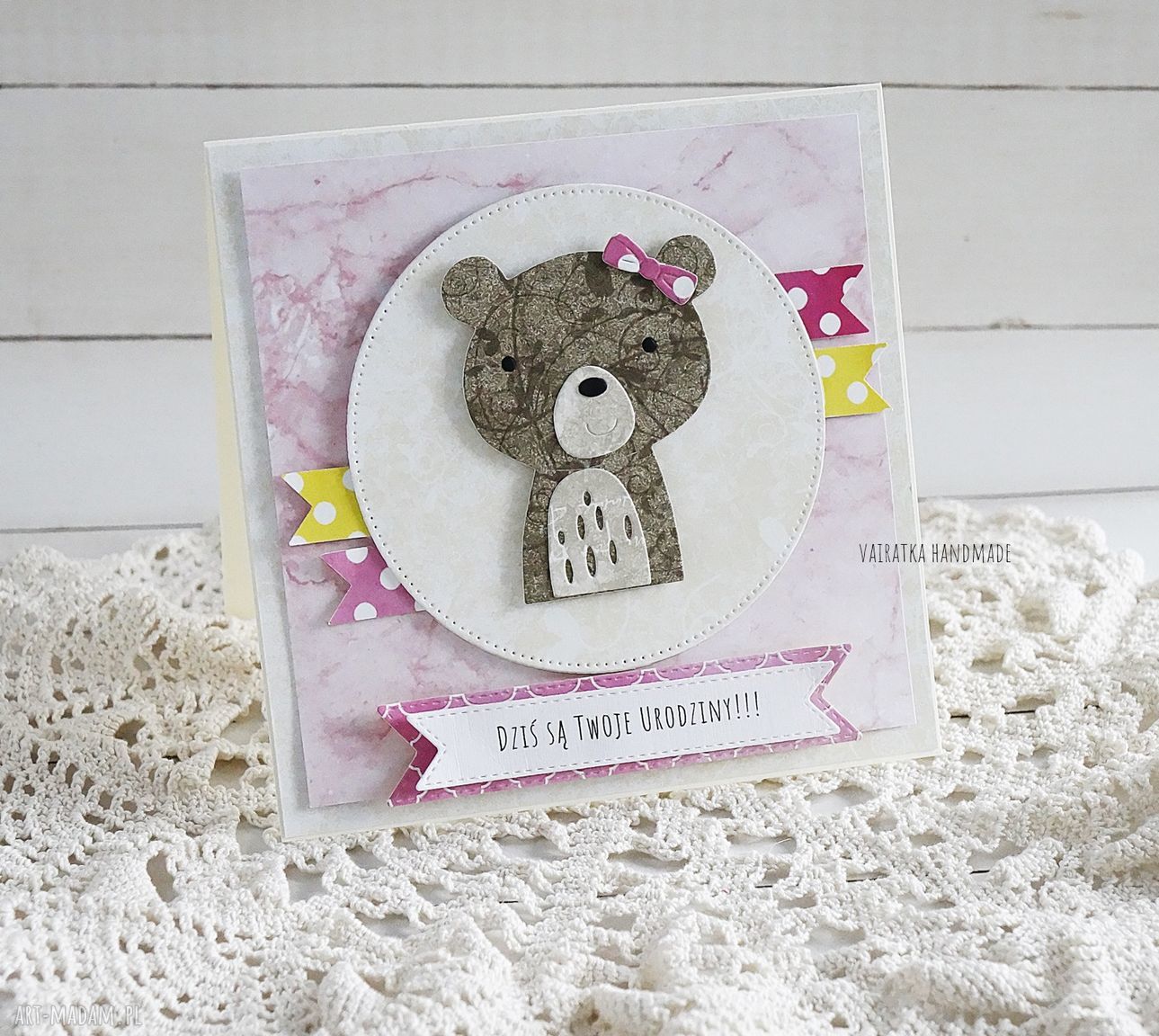 Vairatka Handmade Kartka Urodzinowa Z Misiem Scrapbooking