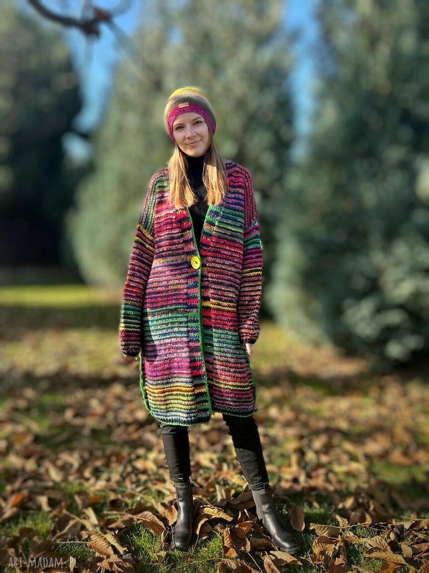 swetry handmade multikolorowy sweter boho ღ art Madam pl