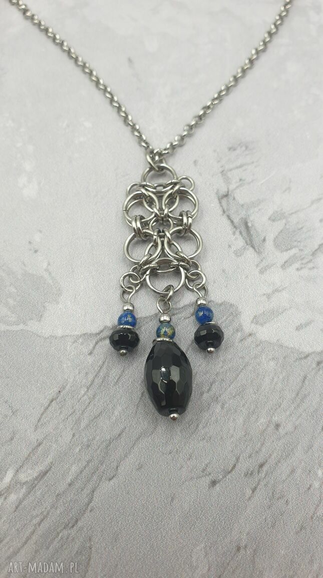 naszyjnik chainmaille z kamieni naturalnych onyks i lapis ღ art Madam pl