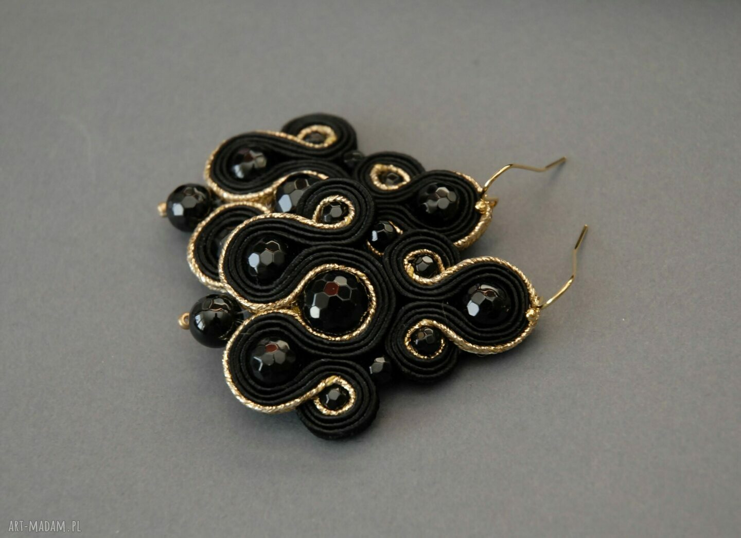 sutasz z onyksami eleganckie wieczorowe sznurek czarne soutache ღ