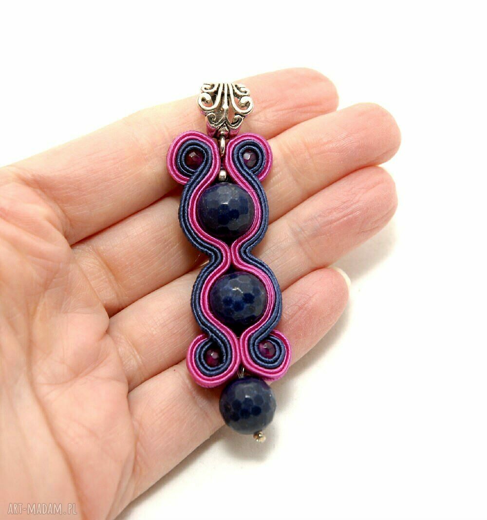 Wisiorki Handmade Wisiorek Sutasz Z Jadeitami Amarant Soutache R