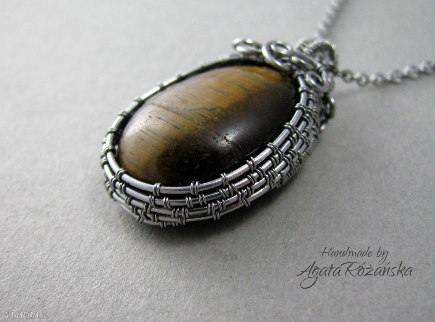 Wisiorek Tygrysie Oko Stal Chirurgiczna Wire Wrapping Art Madam Pl