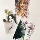 Zestaw 8 naklejek ROSES w kopercie z papieru czerpanego