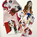 Zestaw 8 naklejek PORTRAIT w kopercie z papieru czerpanego