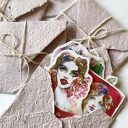 Zestaw 8 naklejek ROSES w kopercie z papieru czerpanego