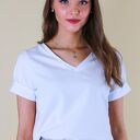 T-shirt biały, koszulka damska bawełniana z dekoltem w serek LONA