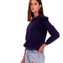 Bluzka LARA granatowa z falbanką - handmade w wełnie i elastanie