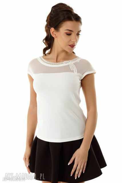 Bluzka Eva z siateczką i wstawką ecru 017