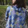 Długa bluza oversize w liscie i kwiaty ogromny kaptur, kolorowa M LATO damska z wzorem