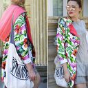 Długa bluza oversize z motywem tropikalnym, ogromny kaptur, flamingi, ananasy XS