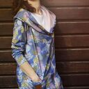 Długa bluza oversize w liscie i kwiaty ogromny kaptur, kolorowa M LATO