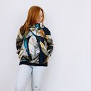 Bluza damska WIOLA złote liście na turkusie