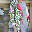 Długa bluza oversize z motywem tropikalnym, ogromny kaptur, flamingi, ananasy M
