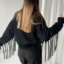 Verona - czarna bluza boho z frędzlami (oversize) 