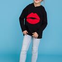 Komplet mama i córka - bluza z kapturem z aplikacją ust, model 22 (czarny i czerwony) 