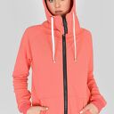 Damska bluza oversize na zamek z kapturem - pastelowy koral