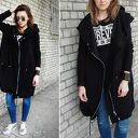 Długa bluza oversize czarna, ogromny kaptur, na suwak M