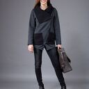Bluza Ragini szara ze stójką na zamek - ręcznie robiona bluza damska z kieszeniami