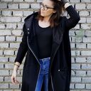 Długa bluza oversize czarna, ogromny kaptur, na suwak M
