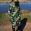 Długa bluza oversize w egzotyczne kwiaty KALIA XS