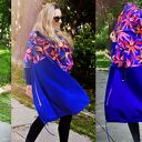 CHABROWE KWIATY długa bluza oversize z łączonych tkanin S