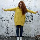 Bluza-Sukienka Tunika Saloni Mix z Kapturem i Kieszeniami