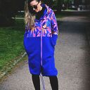 CHABROWE KWIATY długa bluza oversize z łączonych tkanin S