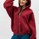 BLUZA Z KAPTUREM NA ZAMEK CIEPŁA - IKBAL" BORDO