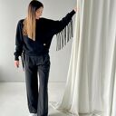Verona - czarna bluza boho z frędzlami (oversize) 