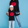 komplet dla mamy i córki, z kapturem z aplikacją ust, model 22, czarny bluza