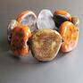 Oryginalna ceramiczna wykonana z ręcznie formowanych elementów w ciepłych kolorach bursztynu (szkliwienie jednostronne) i pomarańczu. Bransoleta