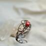 bransoletka prezent miedziana red - z koralem czerwonym, regulowana wire wrapping