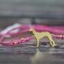 różowe pies saluki / chart perski - bransoletka, srebro pozłacane
