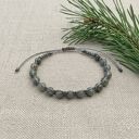 Bransoletka z naturalnym serpentynitem - szaro-zielona makrama