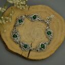 Bransoletka regulowana zielony onyks, wire wrapping, stal chirurgiczna