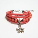 Bransoletka - Malinowa - rzemienie, drewniane koraliki