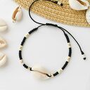 Bransoletka z muszelką Kauri - czarna bransoletka boho (handmade, regulowana)