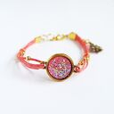 Różowa bransoletka Druzy malinowa złota - handmade dla nastolatki