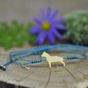 Bransoletka Amstaff z psem - srebro 925 pozłacane i turkusowy sznurek handmade