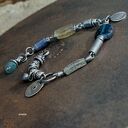 Bransoletka ze szkła antycznego (afgańskiego) i lapis lazuli - srebro 925 oksydowane