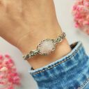 Bransoletka Kwarc Różowy sztywna stal chirurgiczna handmade wirewrapping