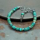 Turkusowa bransoletka unisex charms z naturalnym turkusem - srebro 925 oksydowane, regulowana