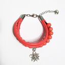 Bransoletka - Malinowa - rzemienie, drewniane koraliki