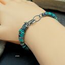 Turkusowa bransoletka unisex charms z naturalnym turkusem - srebro 925 oksydowane, regulowana