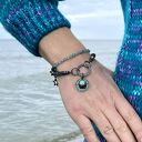 Autorska bransoleta z labradorytem, symbol Słońca i Księżyca