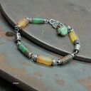 Bransoletka bursztyn i chryzopraz ze srebra 925 oksydowanego - biżuteria autorska handmade