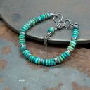 Turkusowa bransoletka unisex charms z naturalnym turkusem - srebro 925 oksydowane, regulowana