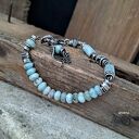Larimar - bransoletka ze srebra oksydowanego 925 i zawieszką charms