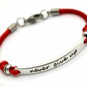 Bransoletka preemi never give up red (cyna stal)